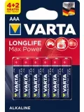 батарейки (6 шт.) Varta LR03/AAA LONGLIFE Max Power-4+2BL 