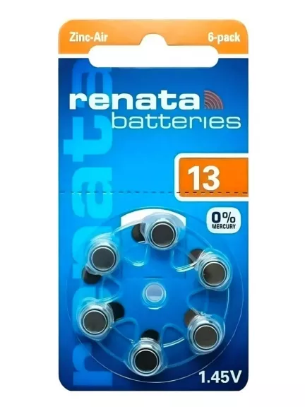 батарейка 13 для слуховых аппаратов Renata ZA13/PR48-6BL