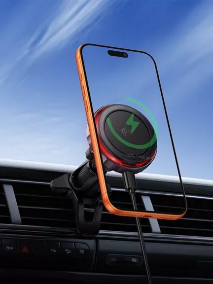 держатель на решетку с беспроводной зарядкой Hoco HW37 Craft QI2.2 magnetic wireless fast charging car holder