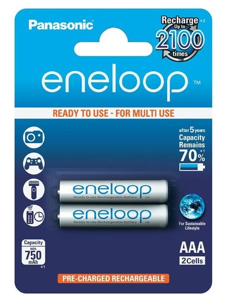 аккумуляторы (2 шт.) Panasonic 750 mAh R03/AAA Eneloop-2BL 