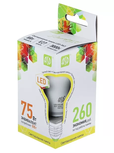 светодиодная лампа ASD LED-R63-standard 8Вт 160-260В Е27 3000К 