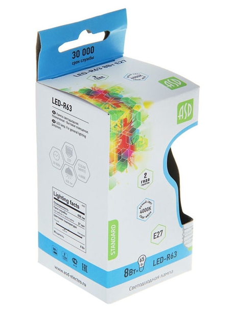 светодиодная лампа ASD LED-R63-standard 8Вт 160-260В Е27 4000К 