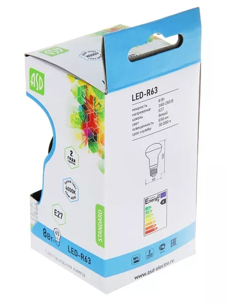 светодиодная лампа ASD LED-R63-standard 8Вт 160-260В Е27 4000К 