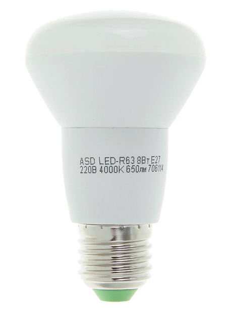 светодиодная лампа ASD LED-R63-standard 8Вт 160-260В Е27 4000К 