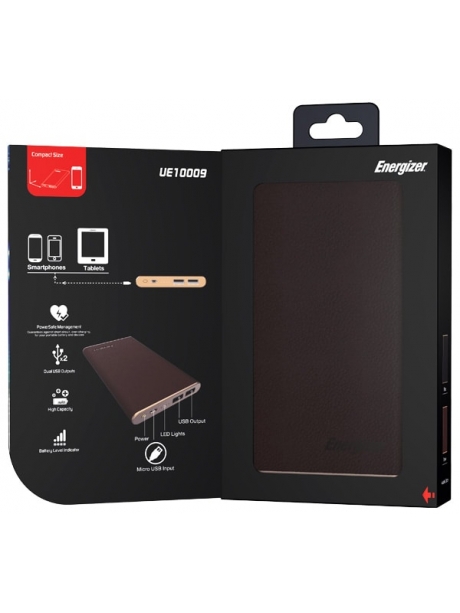 внешний аккумулятор Energizer Power Bank UE10009 10000 mAh Leather dark brown