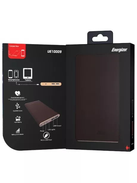внешний аккумулятор Energizer Power Bank UE10009 10000 mAh Leather dark brown