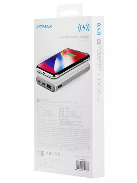 внешний аккумулятор с беспроводной QI зарядкой Momax Q.Power2 Wireless Ext Battery 10000 (IP81) white