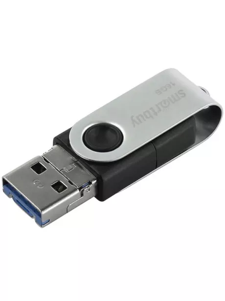 USB флешка с microUSB и type C SmartBuy TRIO 3-in-1 OTG 3.0 16GB black
