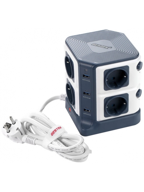 сетевой фильтр Bestek EU power strip MRJ8401 blue
