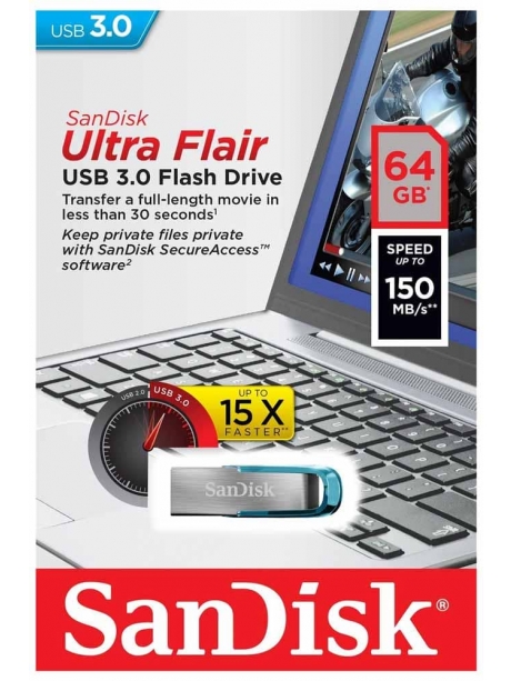 флешка USB 3.0 SanDisk CZ73 Ultra Flair 64Gb 3.0 blue