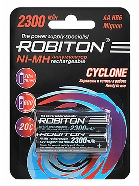 аккумуляторы (2 шт.) Robiton 2300 mAh R6/AA CYCLONE RTU-2BL 