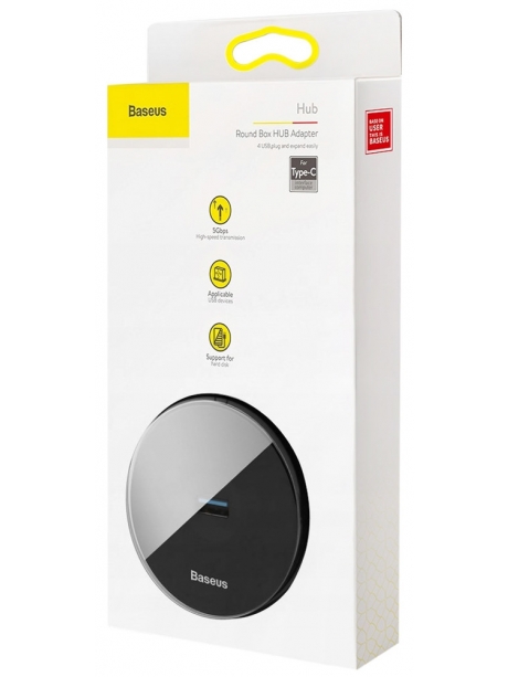 концентратор USB 3.0 Baseus round box HUB adapter Type-C black