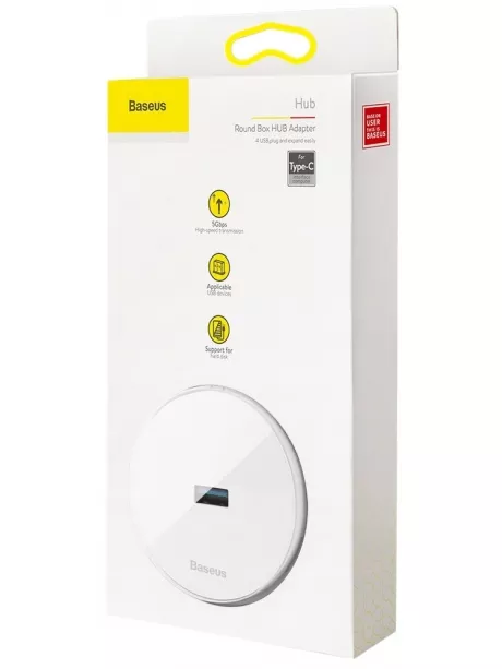 концентратор USB 3.0 Baseus round box HUB adapter Type-C white