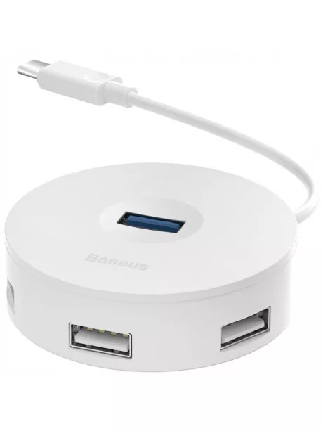 концентратор USB 3.0 Baseus round box HUB adapter Type-C white