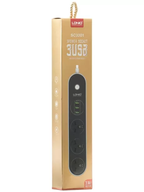 сетевой фильтр с USB портами LDNIO SC3301 3USB*3,1A + 3*220V 1,6м grey