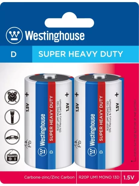 солевая батарейка Westinghouse R20/D Super Heavy Duty-BP2 