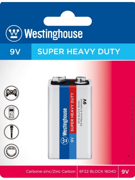 солевая батарейка 9В Westinghouse 6F22/Крона Super Heavy Duty-BP1 