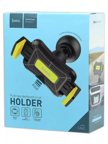 держатель на 3М скотче Hoco CA43 Travel spirit push-type dashboard in-car holder black yellow