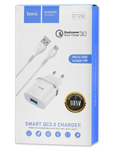 зарядное устройство Hoco C12Q Smart QC3.0 charger + Micro cable white