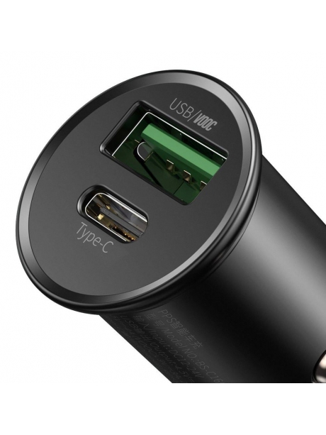 автомобильное зарядное устройство Baseus Circular Metal PPS Quick Charger Car Charger 30W(Support VOOC) black