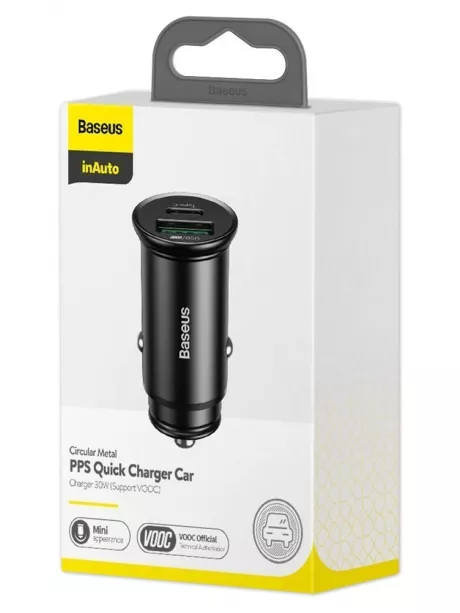 автомобильное зарядное устройство Baseus Circular Metal PPS Quick Charger Car Charger 30W(Support VOOC) black
