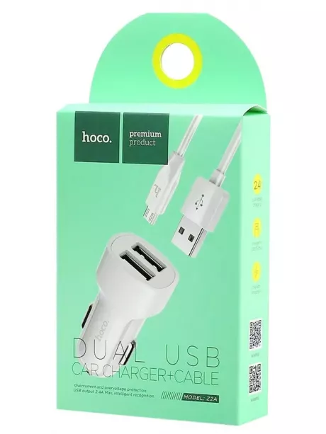 автомобильное зарядное устройство Hoco Z2A 2USB 2.4A + micro cable white