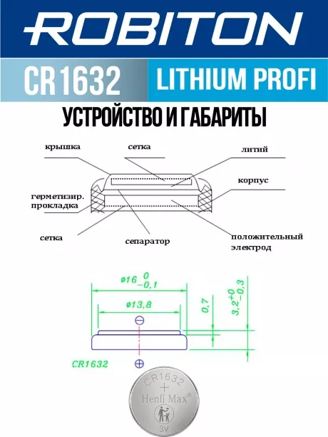 батарейка Robiton CR1632 PROFI-5BL 