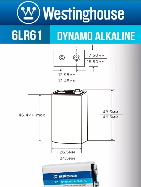 щелочная батарейка Westinghouse 6LR61/Крона Dynamo Alkaline-PB6 