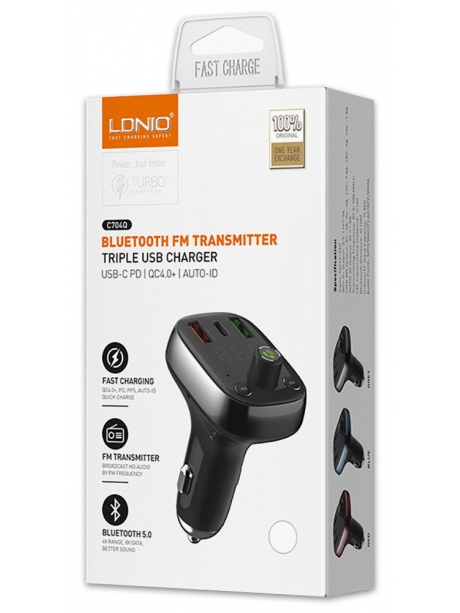 автомобильная зарядка с bluetooth FM трансмиттером LDNIO C704Q black