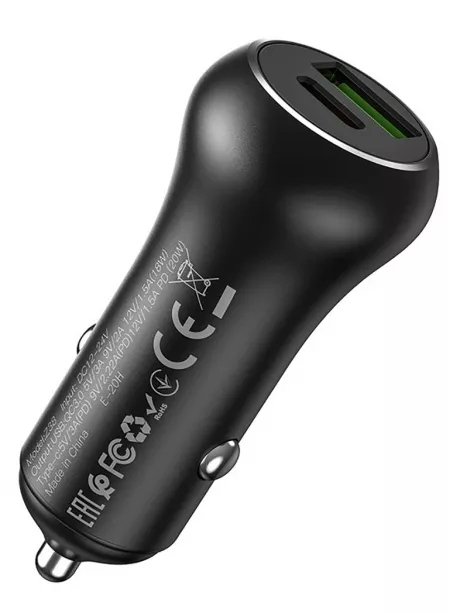 автомобильное зарядное устройство Hoco Z38 Resolute PD20W+QC3.0 car charger black