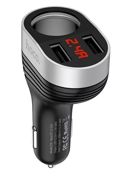автомобильное зарядное устройство Hoco Z29 Regal digital display cigarette lighter car charger black