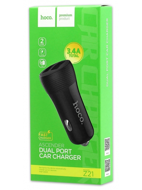 автомобильное зарядное устройство Hoco Z21 Ascender dual port car charger black