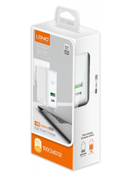 зарядное устройство LDNIO A4403C PD+Auto-id Fast Travel Charger + кабель USB - Lightning white