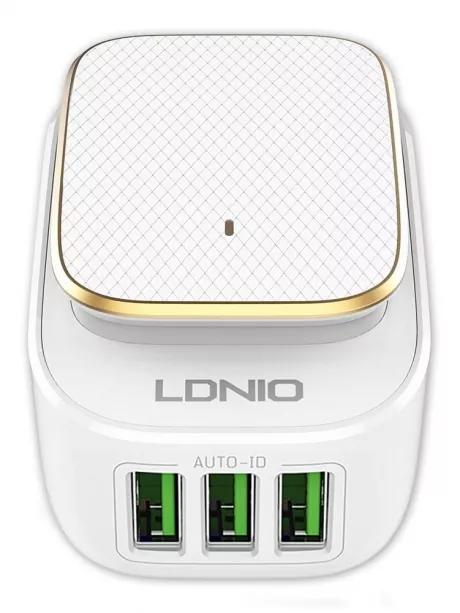 зарядное устройство с ночником LDNIO A3305 Touch LED lamp and 3 USB charger white gold