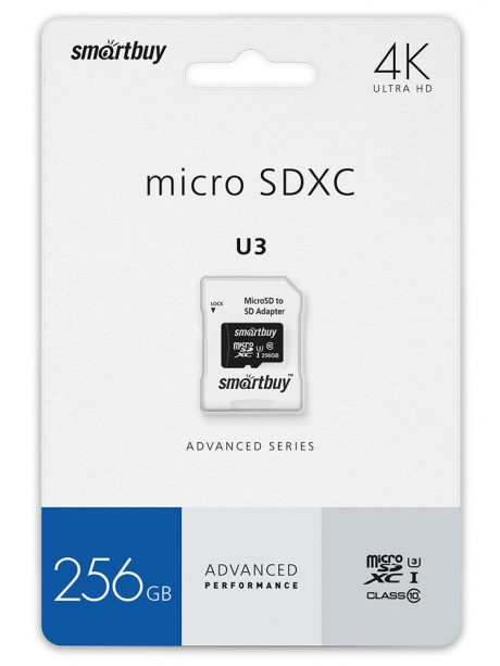 карта памяти SmartBuy 256GB microSDXC  U3 V30 A1 Advanced R/W up to 90/55 Mb/s 