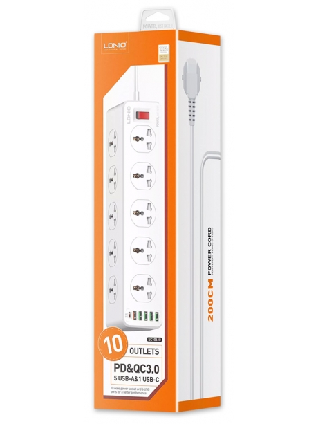 сетевой фильтр LDNIO SC10610 5USB*1TypeC*10 розеток 2м white