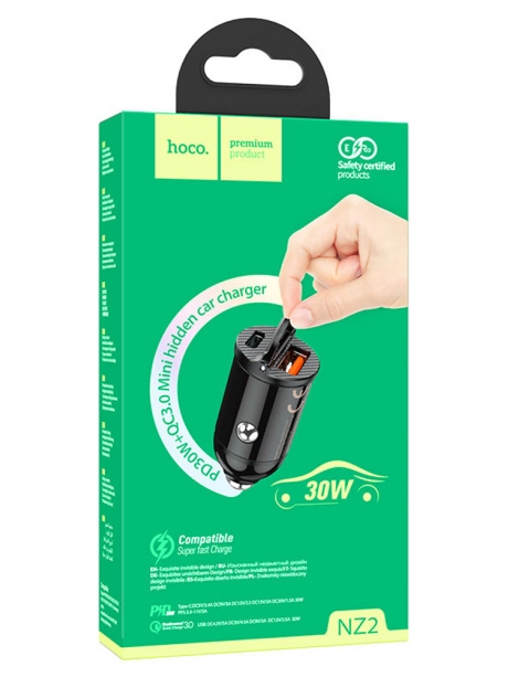 автомобильная зарядка для телефона Hoco NZ2 Link PD30W+QC3.0 car charger black