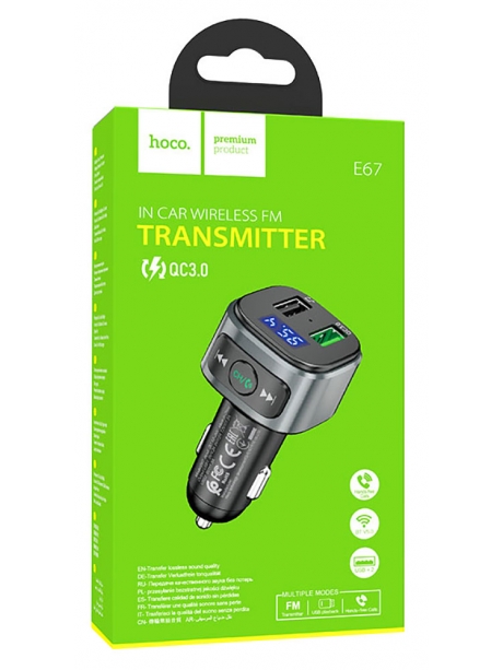FM трансмитер с bluetooth Hoco E67 Fighter QC3.0 car BT FM transmitter black