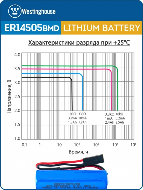 батарейки 3.6 В с коннектором Dupont 2,54 (BLS-2) Westinghouse ER 14505BMD1 (AA) connector 5шт. 