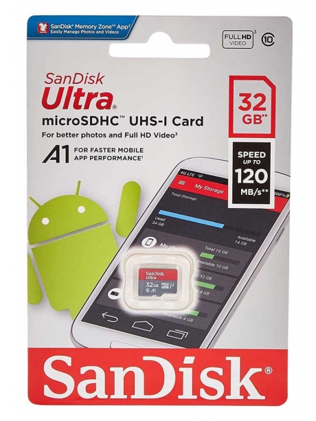 карта памяти SanDisk 32GB microSDHC  Cl10 U1 A1 Ultra 120MB/s без адаптера 