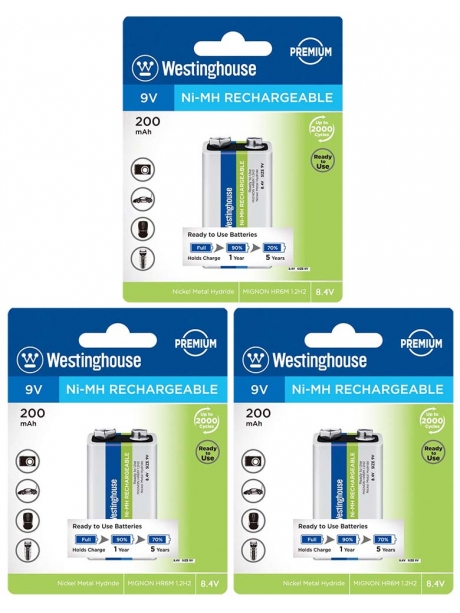аккумуляторы Westinghouse 200 mAh 6F22/Крона 3шт. 