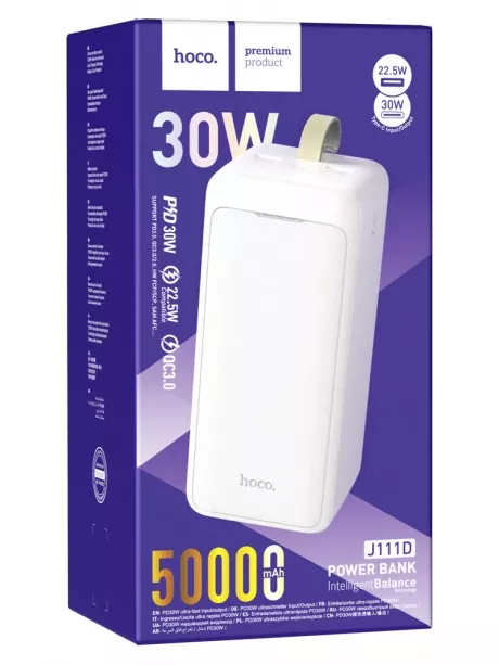 внешний аккумулятор большой ёмкости Hoco J111D Smart charge PD30W compatible power bank(50000mAh) white