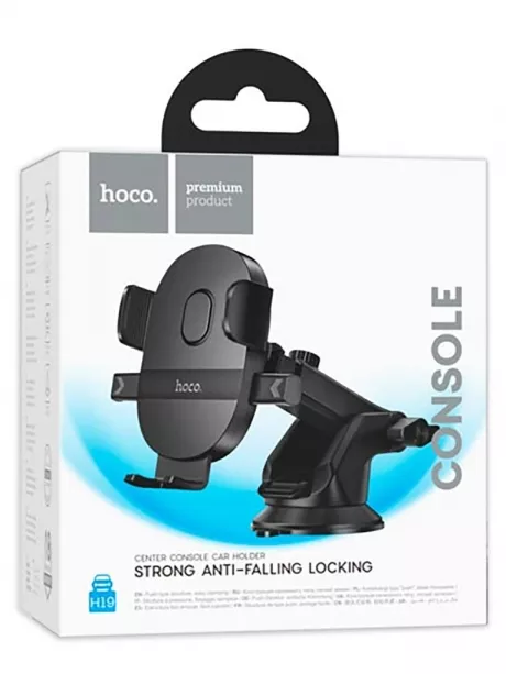держатель для телефона на торпеду со штангой Hoco H19 Mighty one-button car holder (center console) black