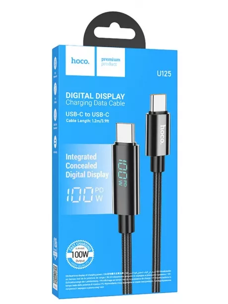 кабель для быстрой зарядки Hoco U125 Benefit 100W charging cable with display Type-C to Type-C black