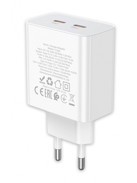 быстрое зарядное устройство Hoco C108A Leader PD35W dual port(2C) charger white