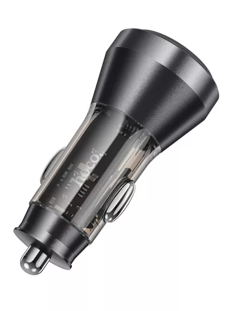 зарядка для телефона в машину Hoco NZ12B Unimpeded PD48W(1C1A) car charger with digital display transparent black