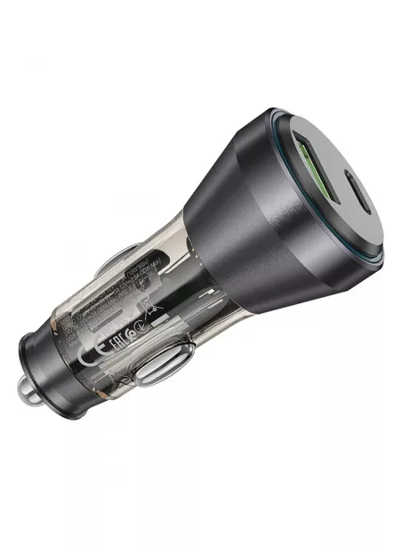 зарядка для телефона в машину Hoco NZ12B Unimpeded PD48W(1C1A) car charger with digital display transparent black