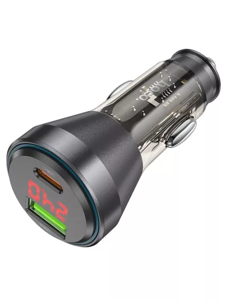 зарядка для телефона в машину Hoco NZ12B Unimpeded PD48W(1C1A) car charger with digital display transparent black