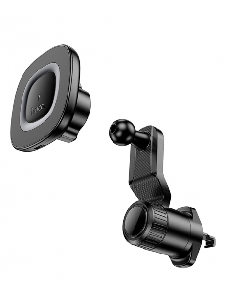 магнитный держатель с беспроводной зарядкой Qi Hoco HW30 Crown magnetic wireless charging car holder(air outlet) black/metal gray