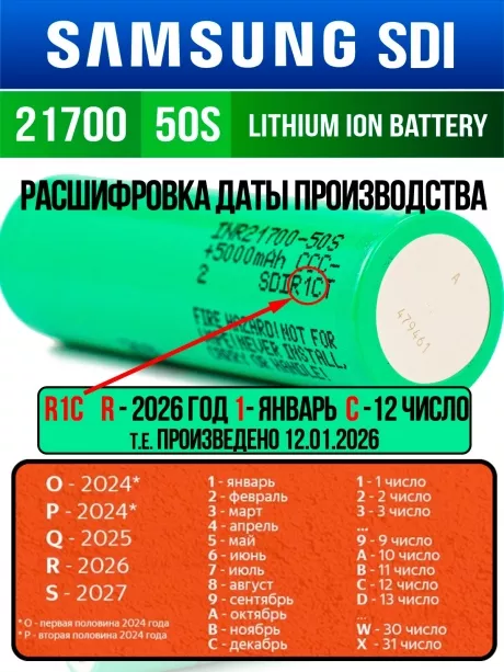 литиевый высокотоковый аккумулятор без защиты Samsung INR21700-50S 50шт. 